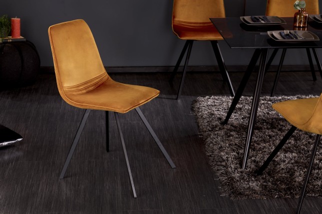Chaise AMSTERDAM rétro velours jaune moutarde - Lot de 4