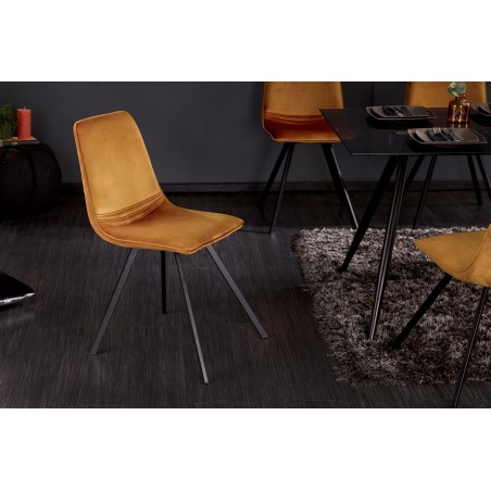 Chaise AMSTERDAM rétro velours jaune moutarde - Lot de 4