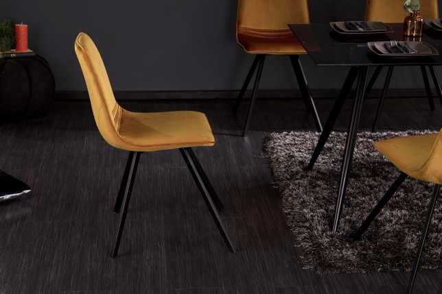 Chaise AMSTERDAM rétro velours jaune moutarde - Lot de 4