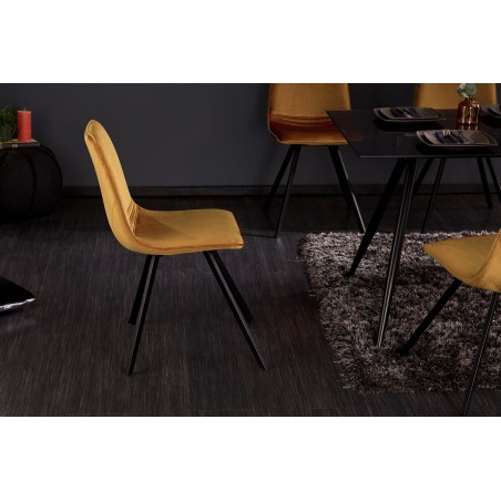 Chaise AMSTERDAM rétro velours jaune moutarde - Lot de 4