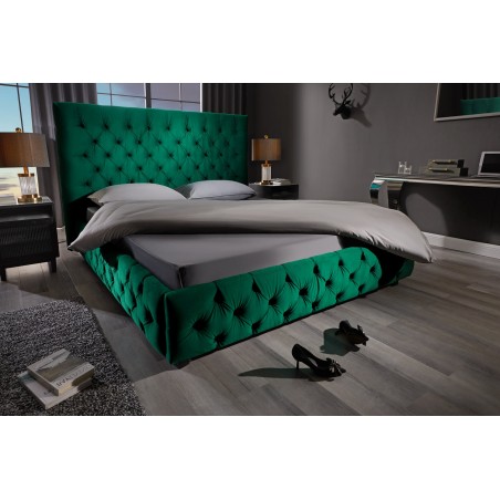 Lit PARIS CHESTERFIELD 180x200 velours vert foncé