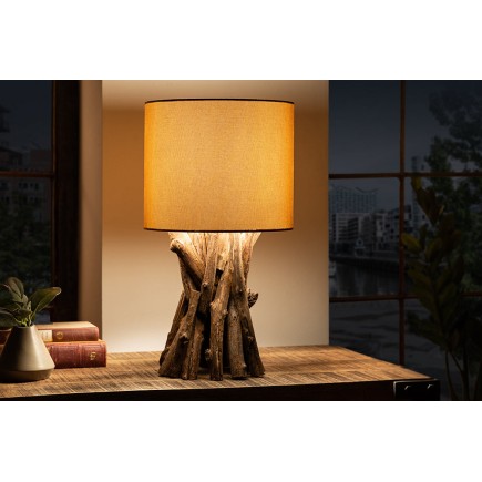 Lampe à poser HARMONY NATURE teck et lin beige 50cm