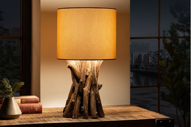 Lampe à poser HARMONY NATURE teck et lin beige 50cm