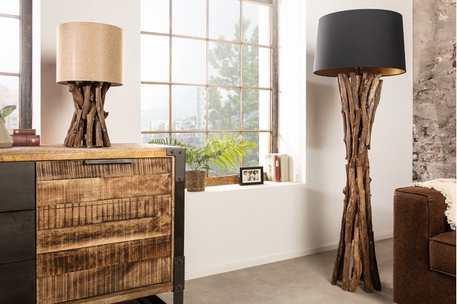Lampe à poser HARMONY NATURE teck et lin beige 50cm