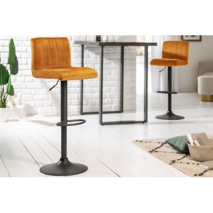 Tabouret de bar PORTLAND velours moutarde réglable