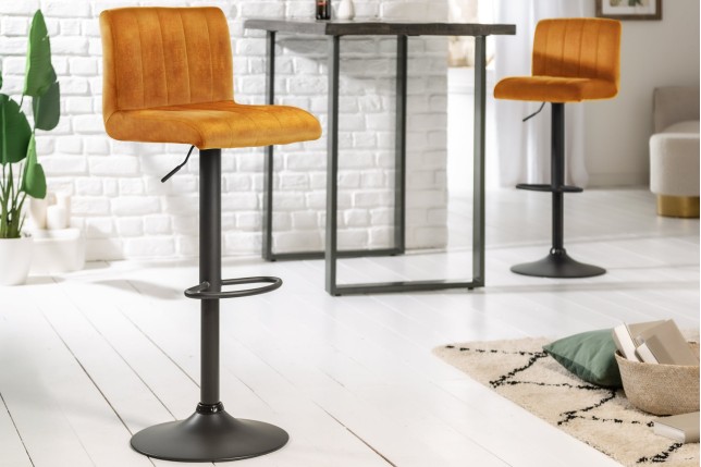 Tabouret de bar PORTLAND velours moutarde réglable