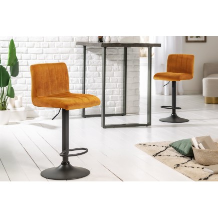 Tabouret de bar PORTLAND velours moutarde réglable 2