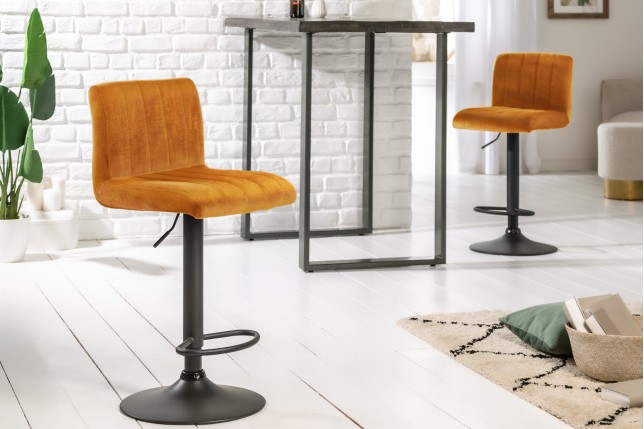 Tabouret de bar PORTLAND velours moutarde réglable