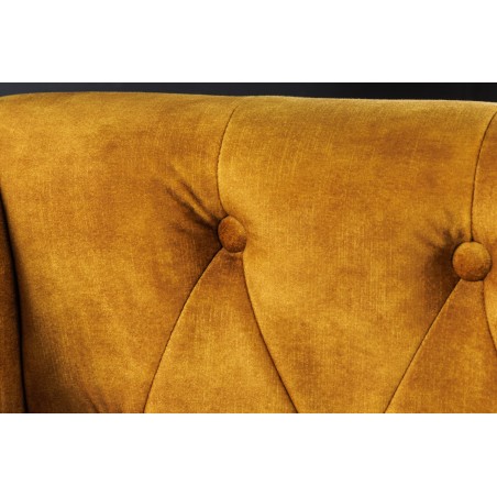 Fauteuil Wing Chesterfield velours moutarde vintage