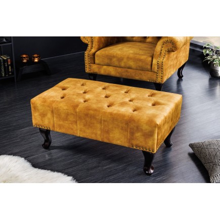 Repose-pieds Chesterfield velours jaune moutarde