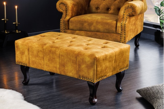 Repose-pieds Chesterfield velours jaune moutarde
