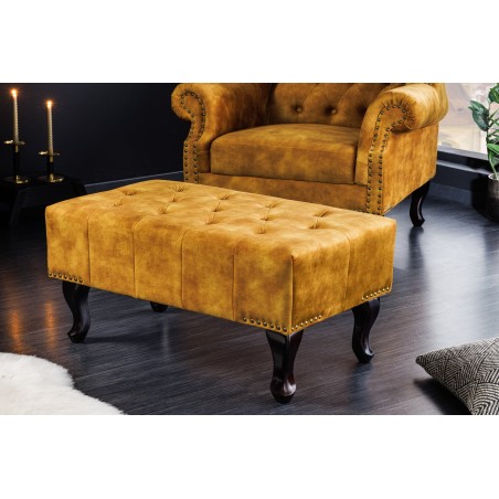 Repose-pieds Chesterfield velours jaune moutarde