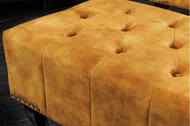 Repose-pieds Chesterfield velours jaune moutarde