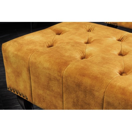 Repose-pieds Chesterfield velours jaune moutarde