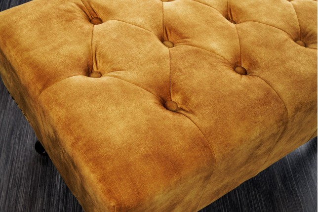 Repose-pieds Chesterfield velours jaune moutarde
