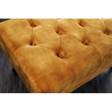 Repose-pieds Chesterfield velours jaune moutarde