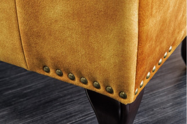 Repose-pieds Chesterfield velours jaune moutarde