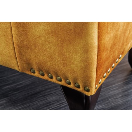 Repose-pieds Chesterfield velours jaune moutarde