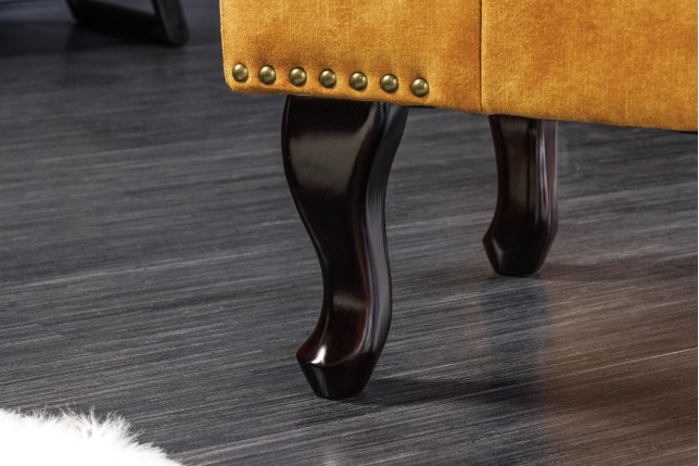 Repose-pieds Chesterfield velours jaune moutarde