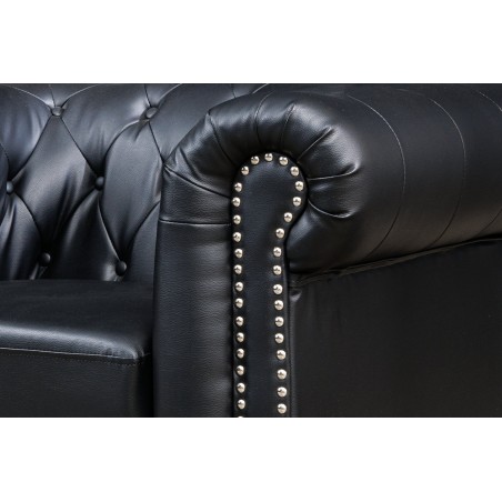 Fauteuil Chesterfield cuir synthétique noir vieilli