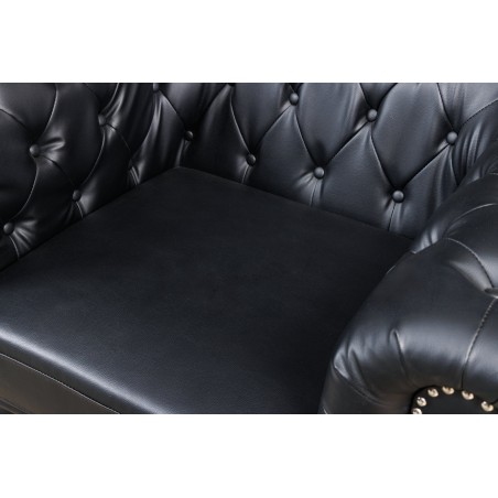 Fauteuil Chesterfield cuir synthétique noir vieilli