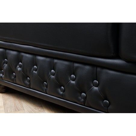 Fauteuil Chesterfield cuir synthétique noir vieilli