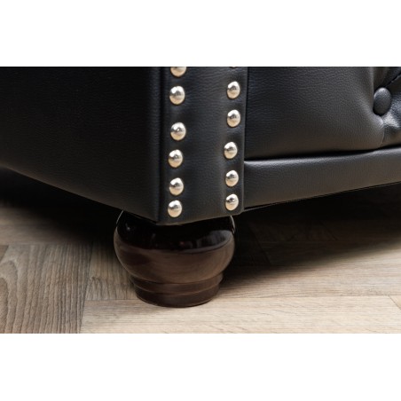Fauteuil Chesterfield cuir synthétique noir vieilli