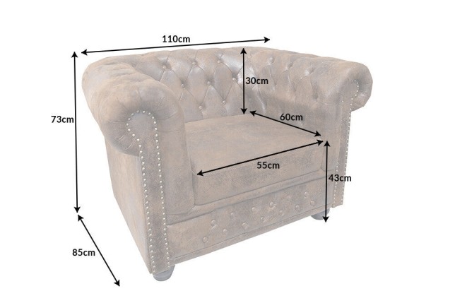 Fauteuil Chesterfield cuir synthétique noir vieilli
