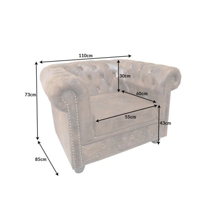 Fauteuil Chesterfield cuir synthétique noir vieilli