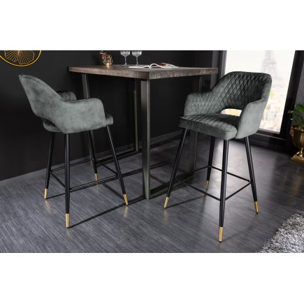 Chaise de bar PARIS velours gris vert - Lot de 2
