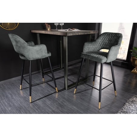 Chaise de bar PARIS velours gris vert - Lot de 2