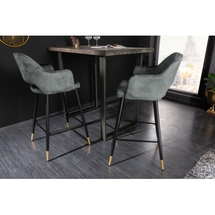 Chaise de bar PARIS velours gris vert - Lot de 2 2