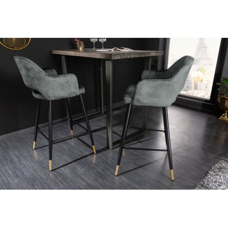 Chaise de bar PARIS velours gris vert - Lot de 2