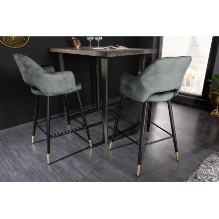 Chaise de bar PARIS velours gris vert - Lot de 2