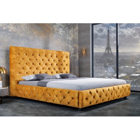 Lit Chesterfield PARIS 160x200 Velours Jaune Moutarde