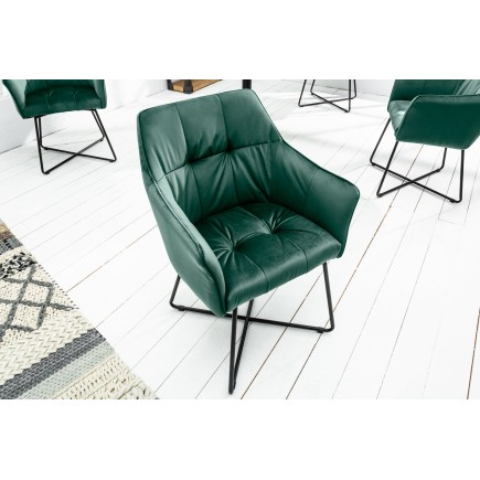 Chaise LOFT velours vert avec accoudoirs - Lot de 2
