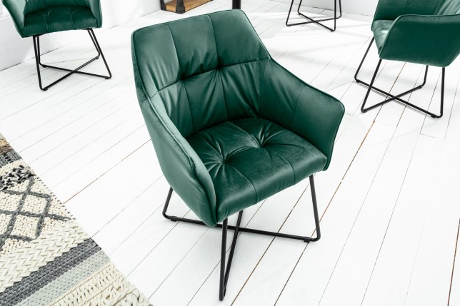Chaise LOFT velours vert avec accoudoirs - Lot de 2