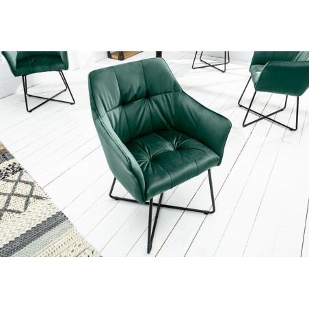 Chaise LOFT velours vert avec accoudoirs - Lot de 2