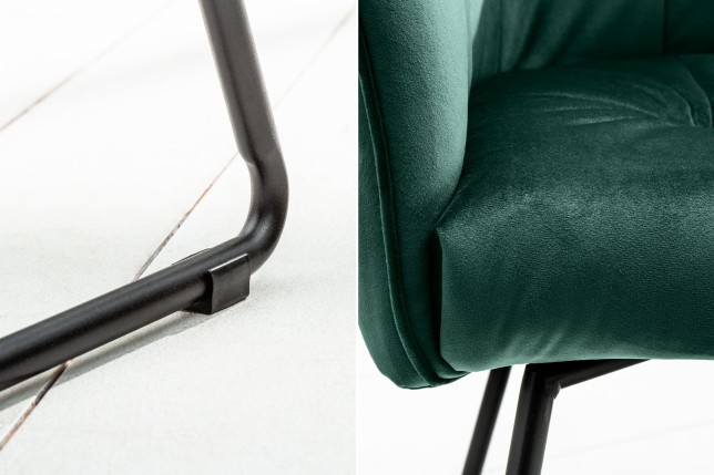 Chaise LOFT velours vert avec accoudoirs - Lot de 2