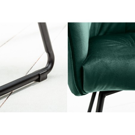Chaise LOFT velours vert avec accoudoirs - Lot de 2