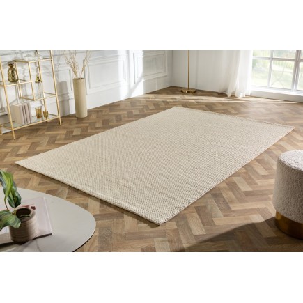 Tapis Laine Beige 160x240 cm Fait Main | Sol Chauffant