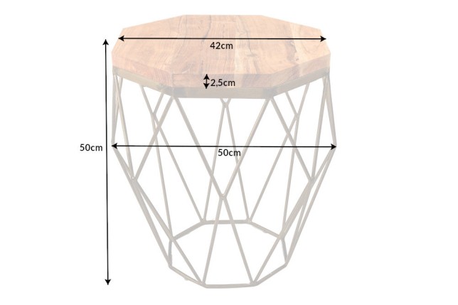 Table basse DIAMOND 50cm naturel et laiton