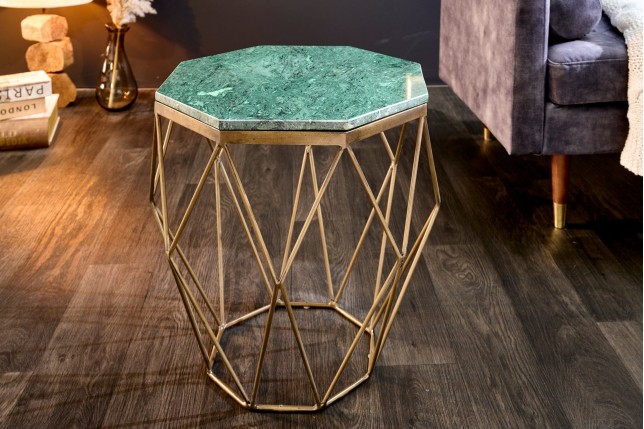 Table basse DIAMOND 50cm marbre vert et laiton