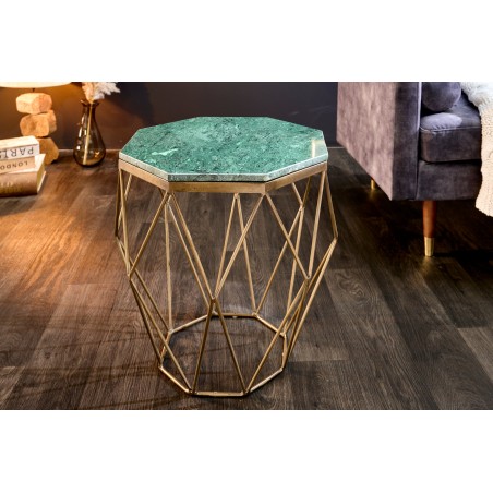 Table basse DIAMOND 50cm marbre vert et laiton