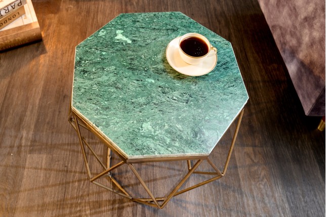 Table basse DIAMOND 50cm marbre vert et laiton