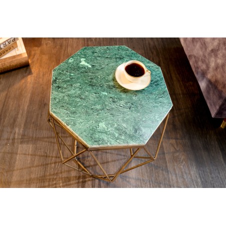 Table basse DIAMOND 50cm marbre vert et laiton