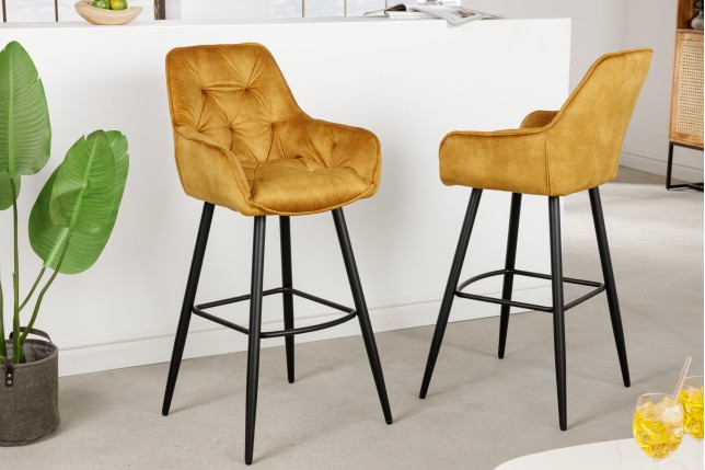 Tabouret de bar MILANO 75cm velours moutarde - Lot de 2