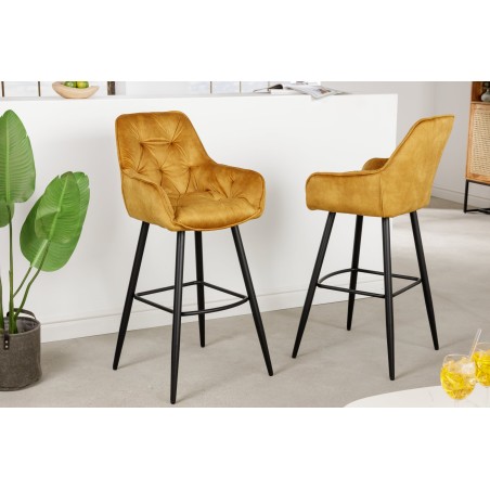 Tabouret de bar MILANO 75cm velours moutarde - Lot de 2