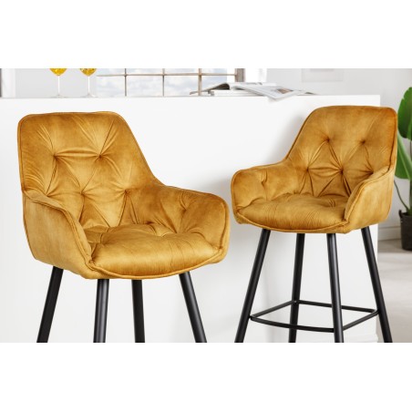 Tabouret de bar MILANO 75cm velours moutarde - Lot de 2