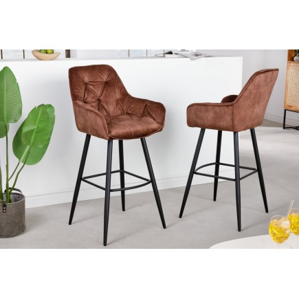 Tabouret de bar MILANO 75cm velours marron - Lot de 2